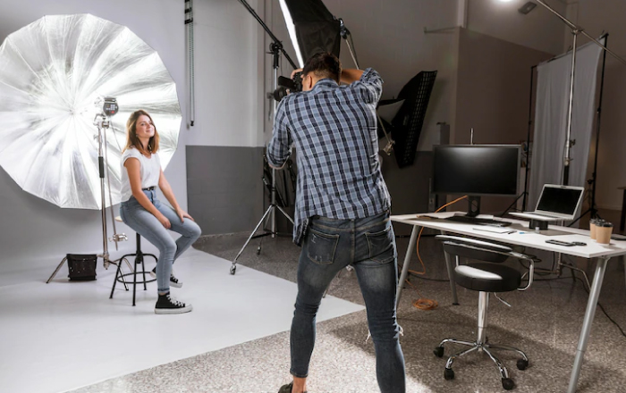 girl pausing in astudio for taking modelimng photographs